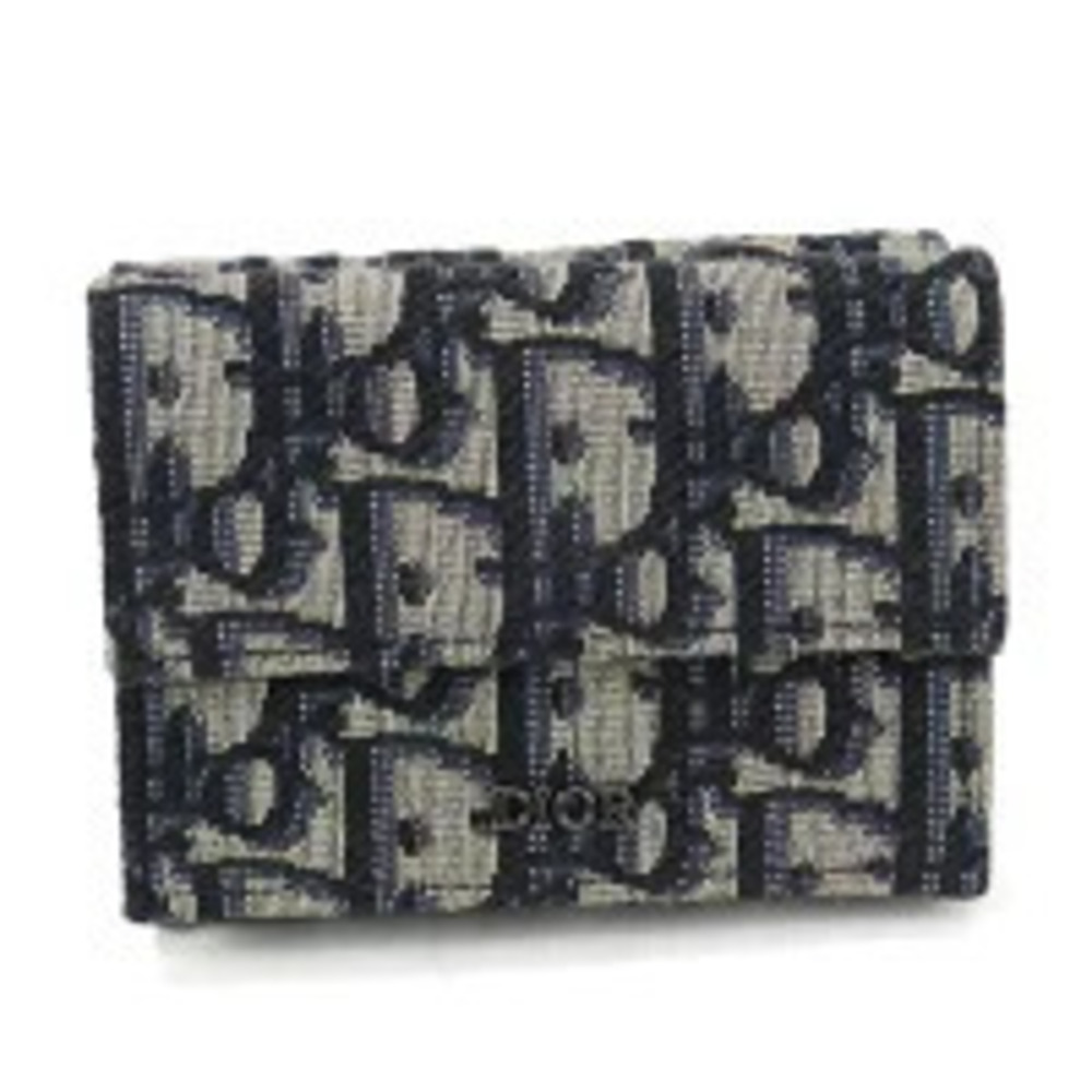 Christian Dior Tri fold Wallet Compact Oblique Navy Blue